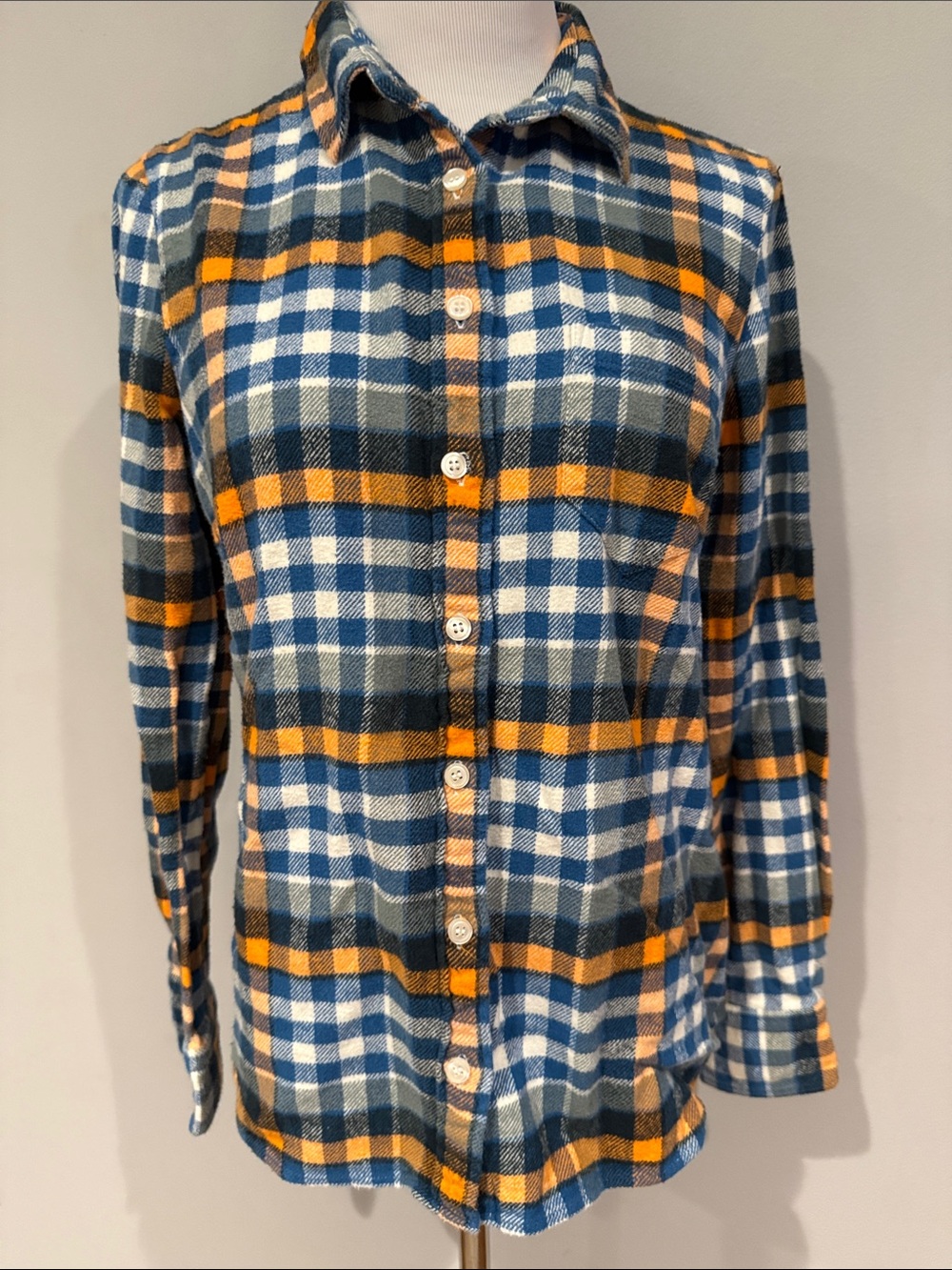 Jcrew Long-Sleeve Plaid flannel Button-Down Shirt in Blue, White & orange- M